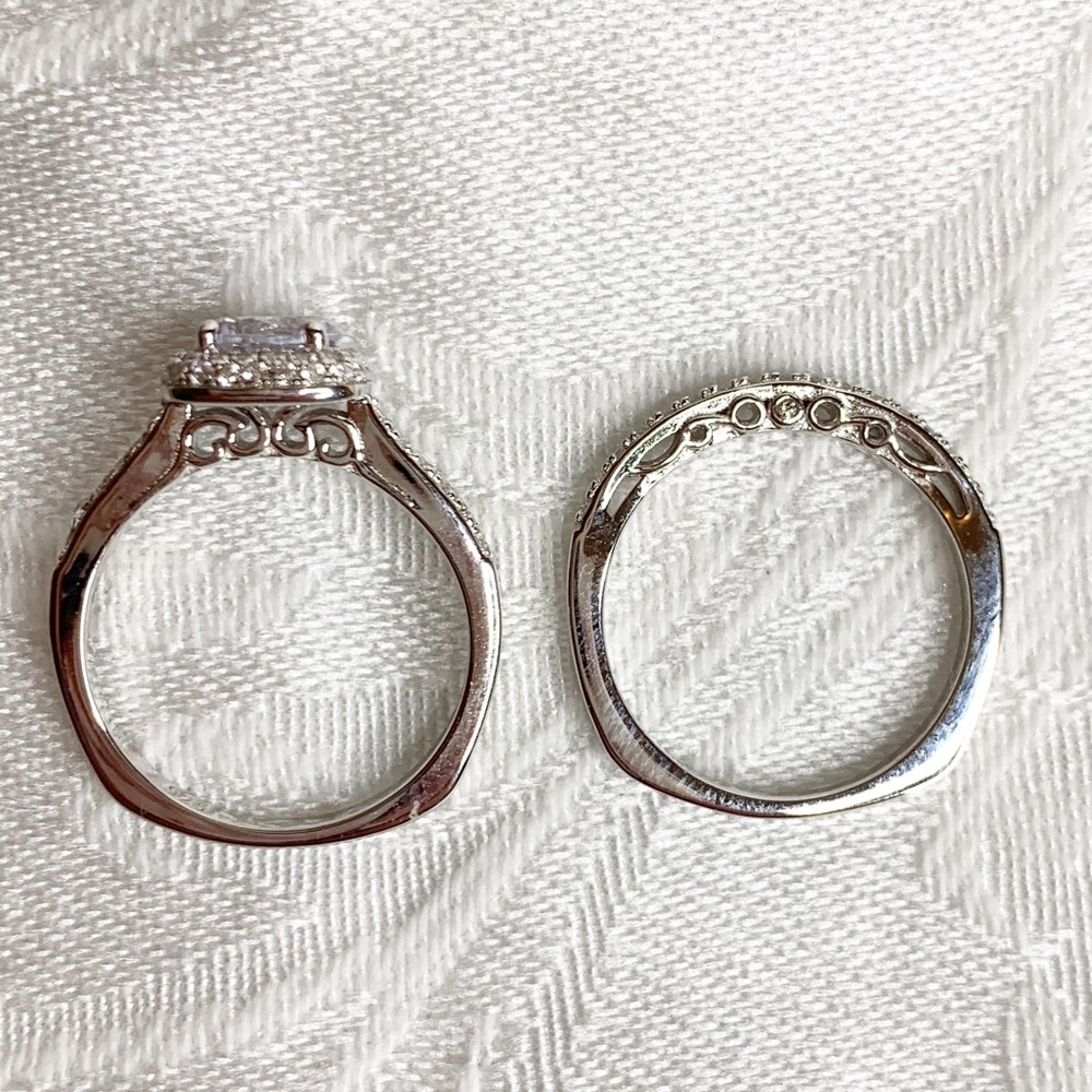 Bridal Set-CZ Diamond Halo Design 925 Silver - Picture 5 of 11